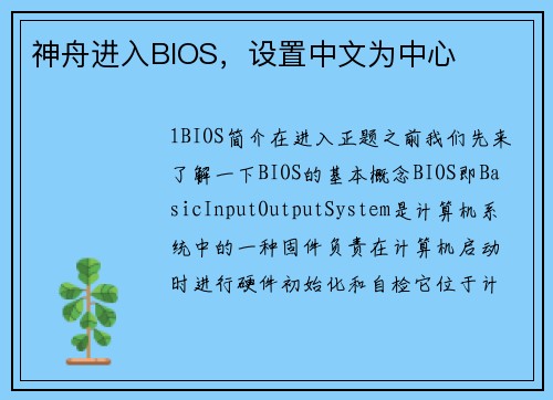 神舟进入BIOS，设置中文为中心