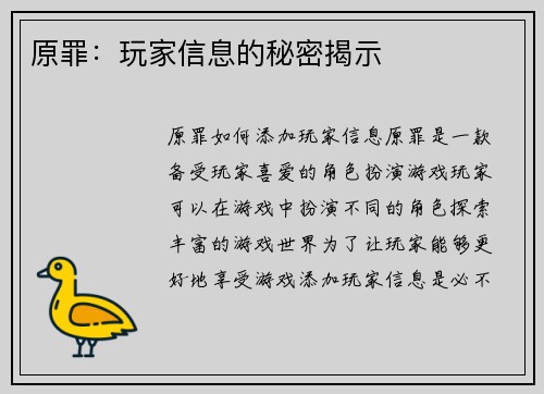 原罪：玩家信息的秘密揭示