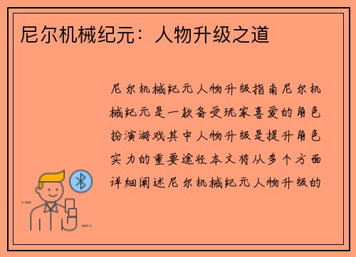 尼尔机械纪元：人物升级之道