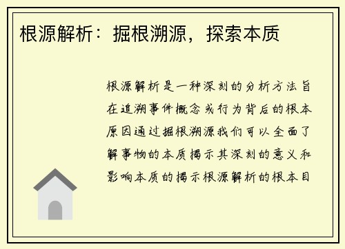 根源解析：掘根溯源，探索本质